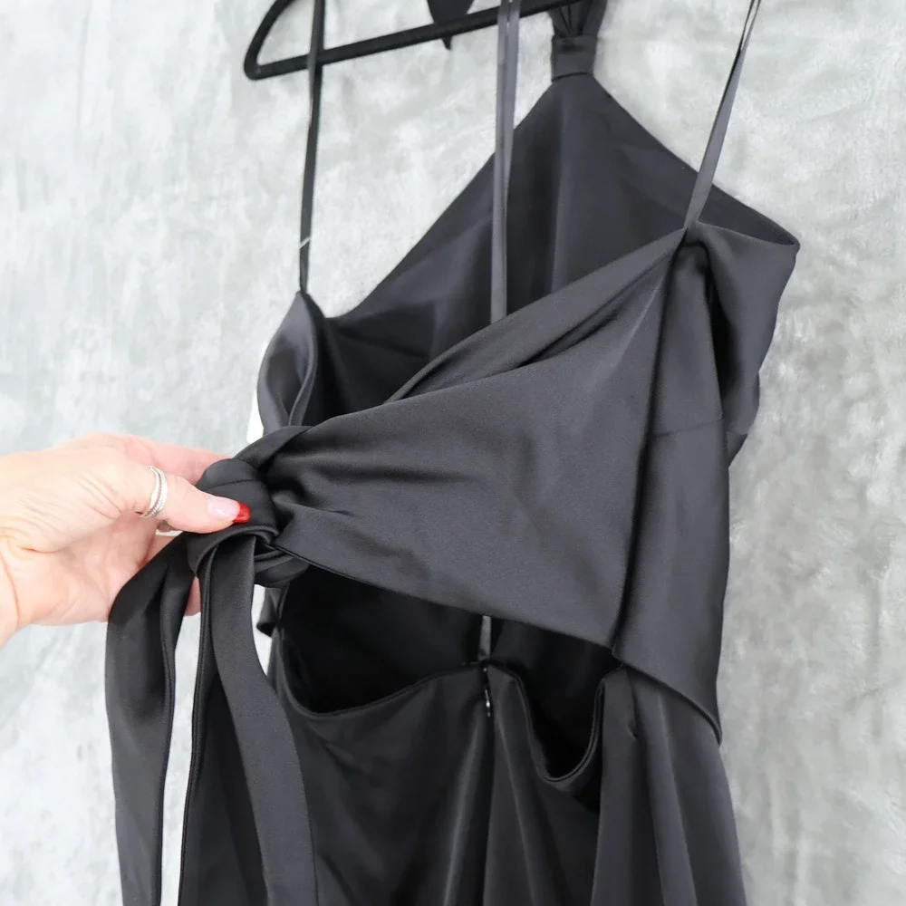 AQUA‎ Halter Neck Wide Leg Satin Jumpsuit Womens 12 Black Hostess Event $268 NWT - Picture 14 of 16